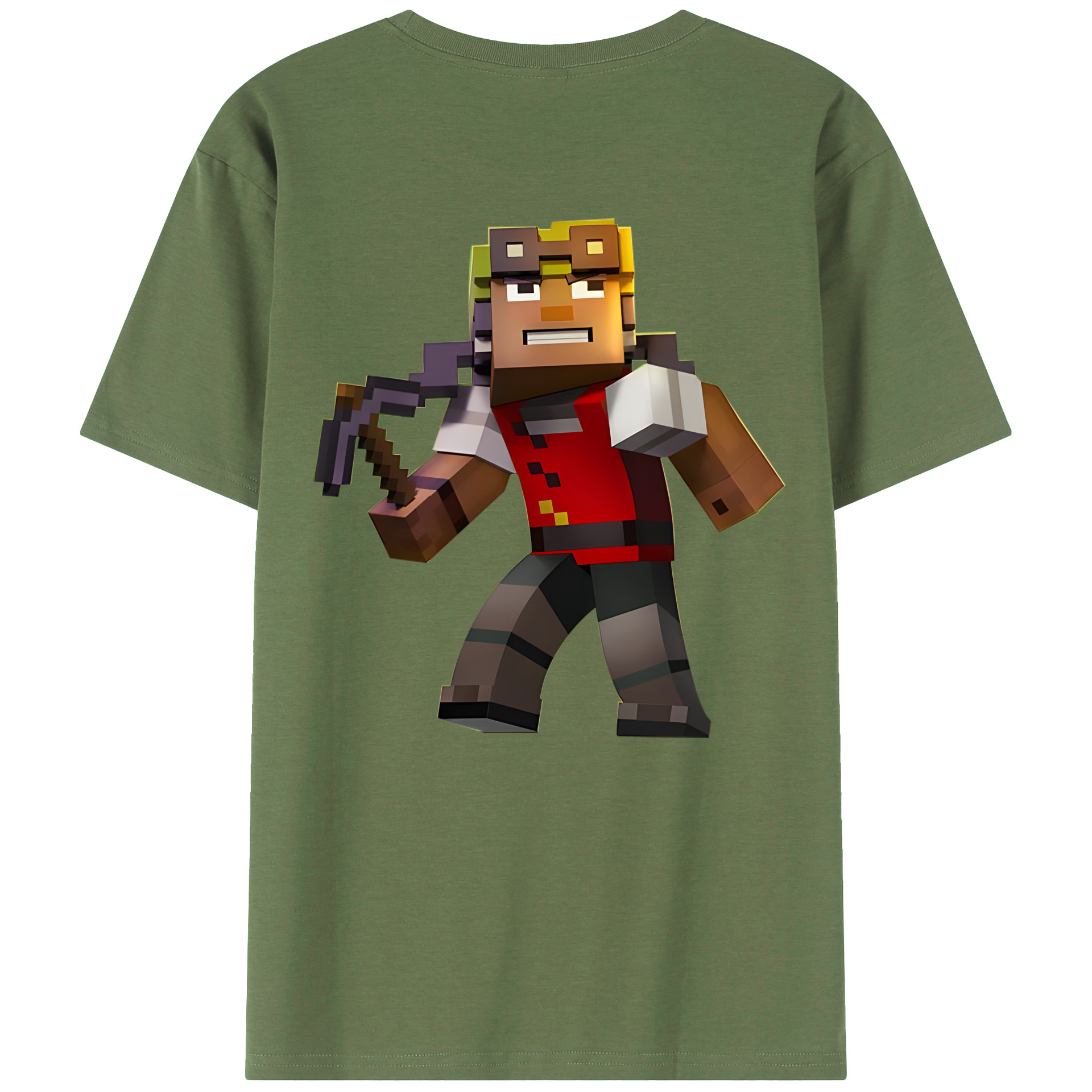 （画像用） マインクラフト ブロックの世界 Minecraft MC Block world 綿100％ メンズ半袖Tシャツ（バックプリント） 通気性